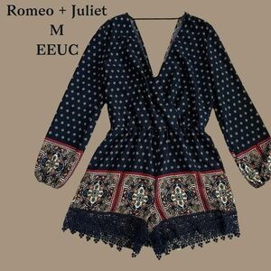 Romeo & Juliet Couture Navy and Red Patterned Jumpsuit